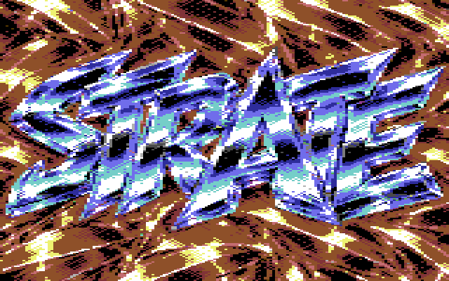 A chrome logo over an inferno, as multicolor with a background per 4 by 1