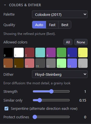 The dither options for Floyd–Steinberg