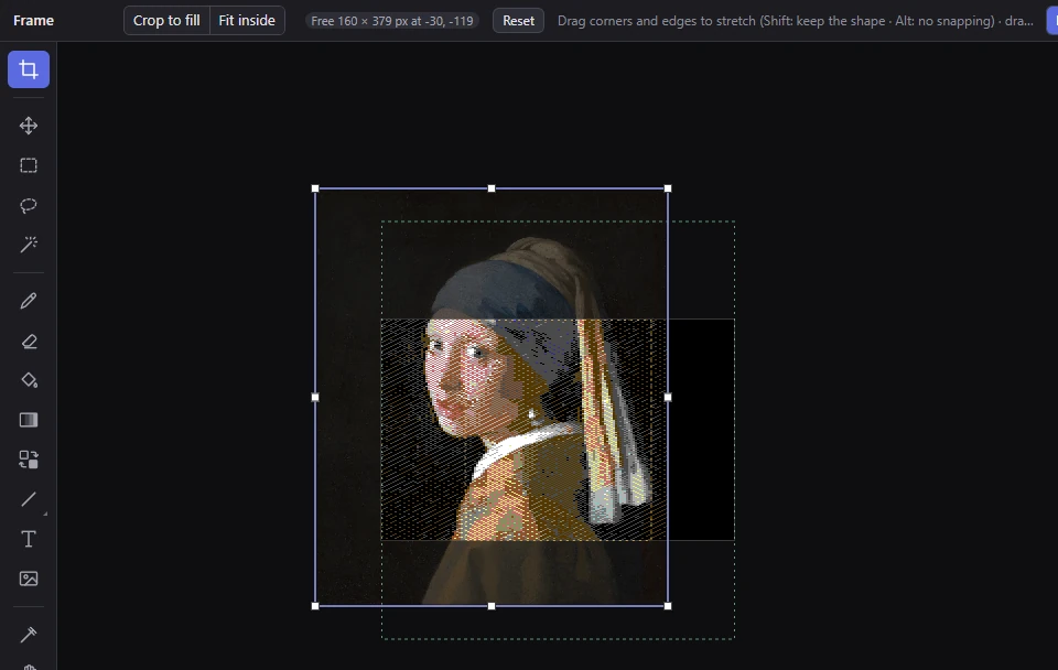 The Frame tool while the source is dragged