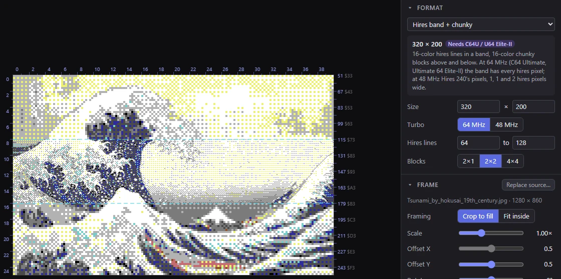 A hires band with chunky blocks, with its options in the Format panel