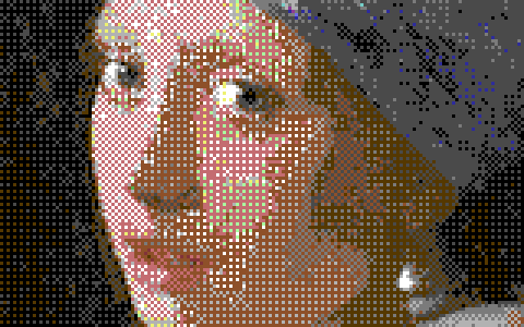 Girl with a Pearl Earring in hires with 16 colors per pixel, a detail at 3×