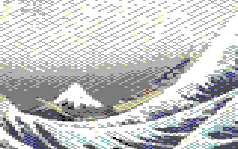 A detail of the Great Wave as a multicolor bitmap