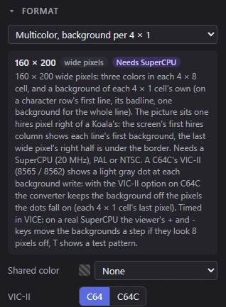 The Format panel for Multicolor, background per 4 × 1