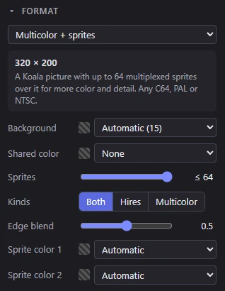 The Format panel for Multicolor + sprites