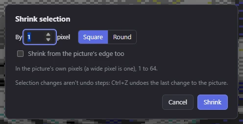 The Shrink selection dialog